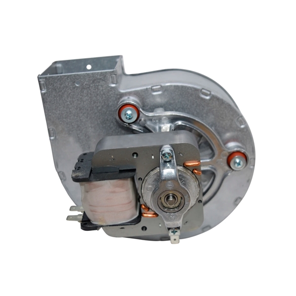 Centrifugal blower for pellet stove with exterior engine on the right side